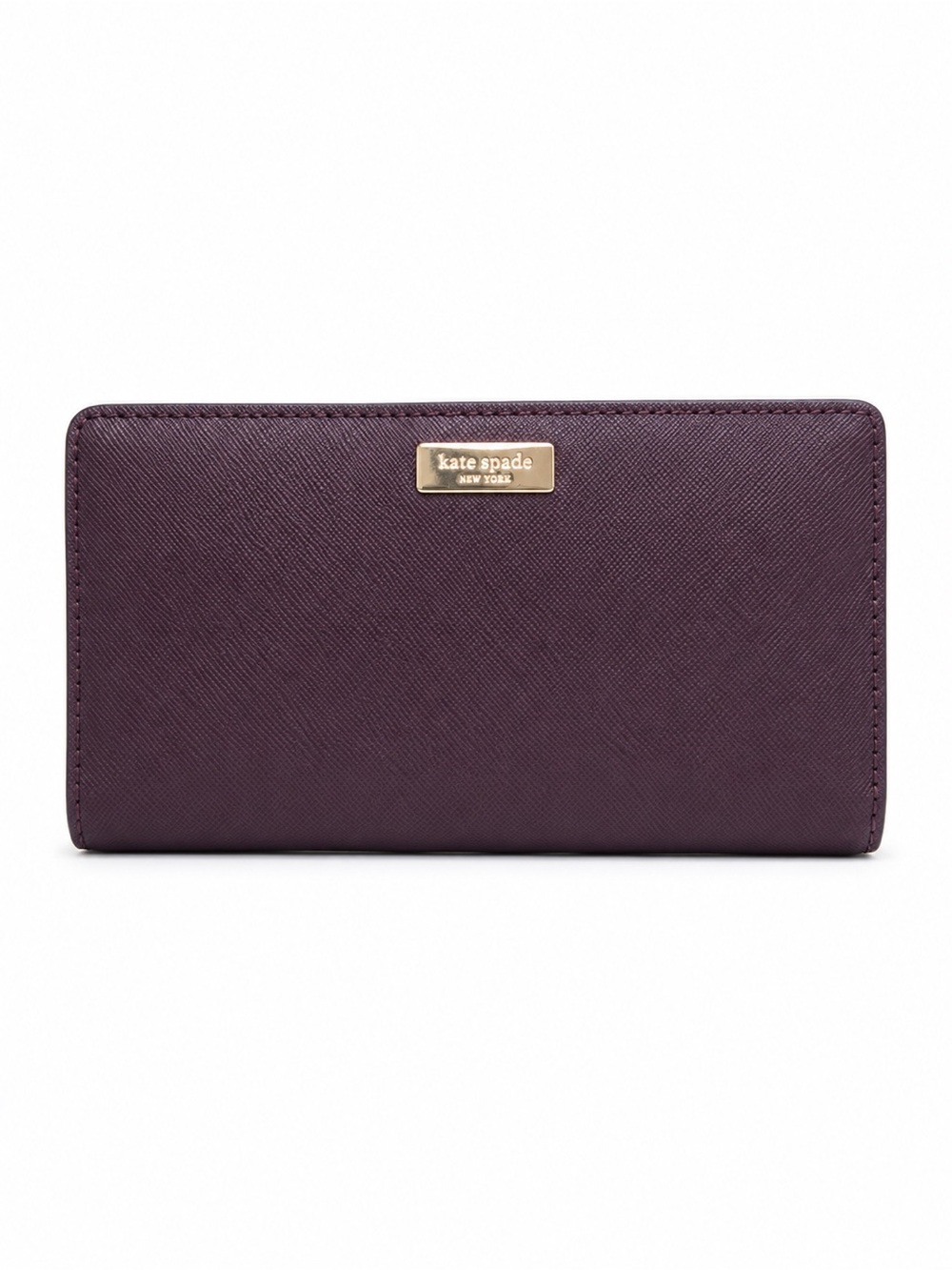 Kate Spade New York Plum Saffiano Leather Continental Wallet Gold Tone Zip